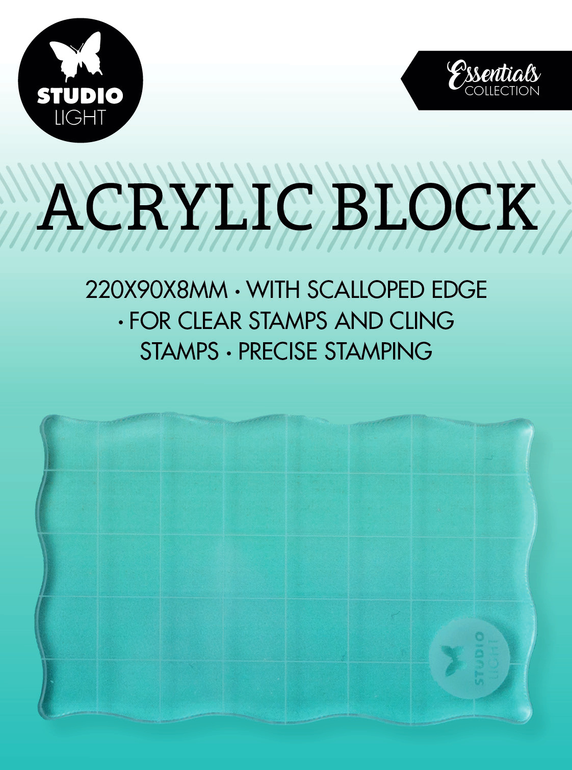 Studio Light Acrylic Stamp Block for clear and cling stamps with grid Essentials 50x80x8mm nr. 03