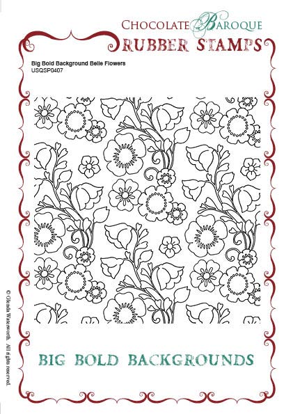Chocolate Baroque Rubber Stamp Big Bold Background - Belle Flowers