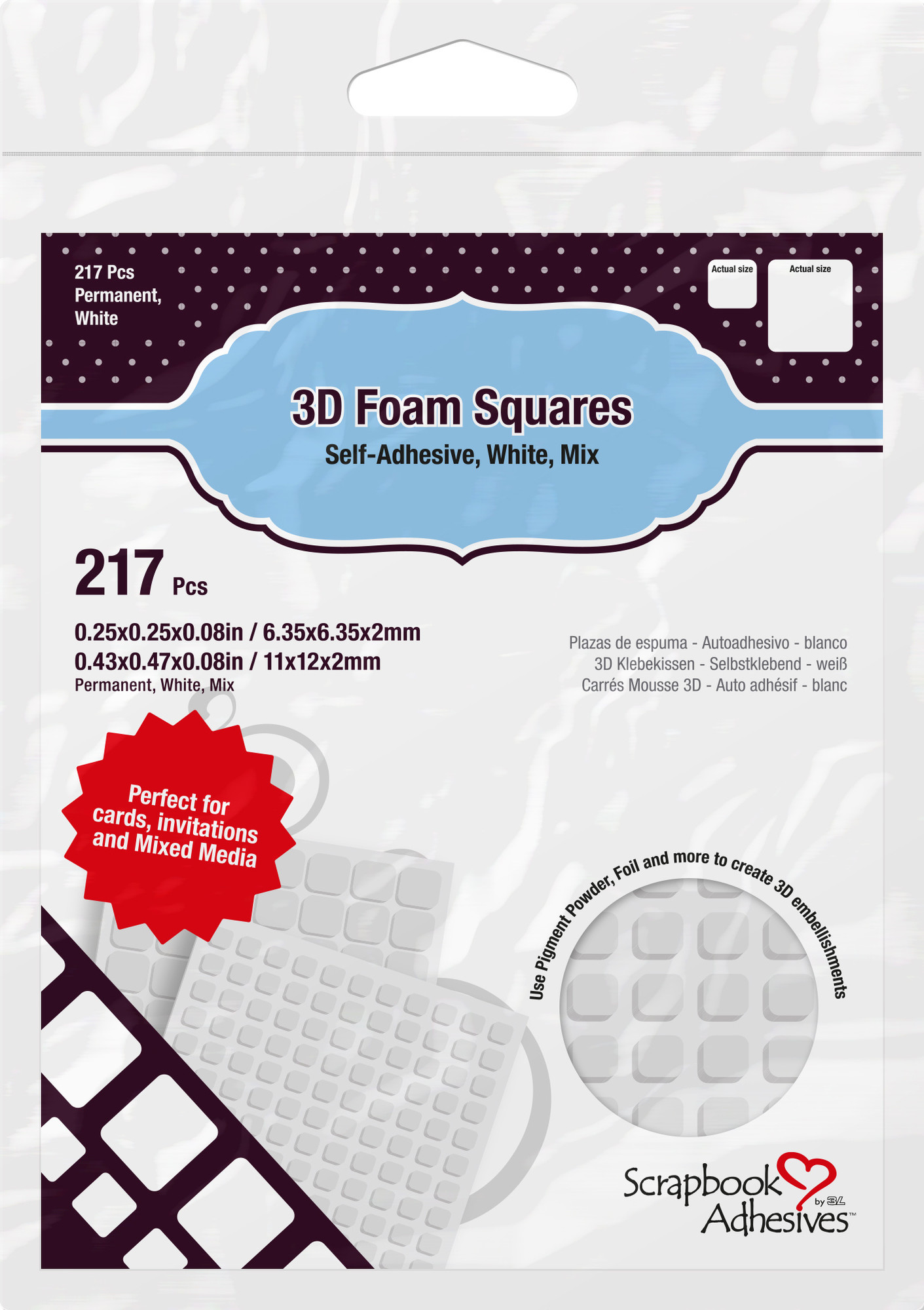 Scrapbook Adhesives 3D Foam Squares White Mix (217pcs)
