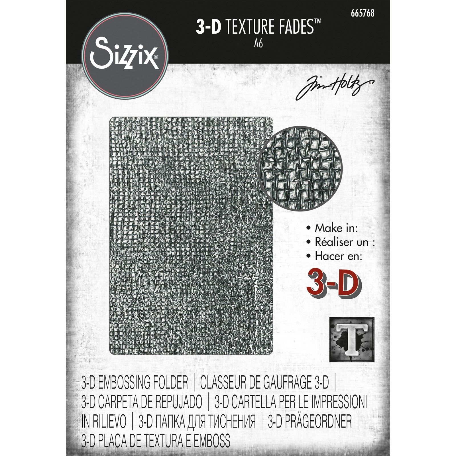 Sizzix Embossing Folder 3-D Texture Fades By Tim Holtz - Woven