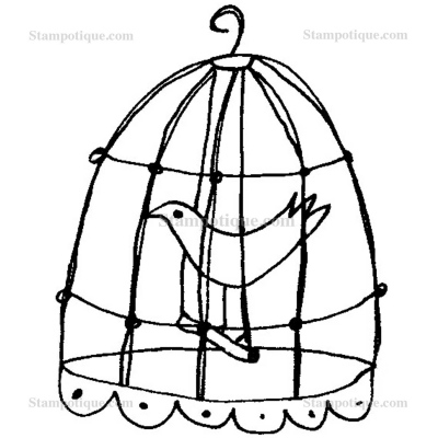 Stampotique Wood Stamp - 9215 Bird In A Cage