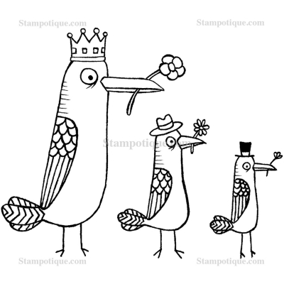 Stampotique Wood Stamp - 4028 Birdy Bonnets