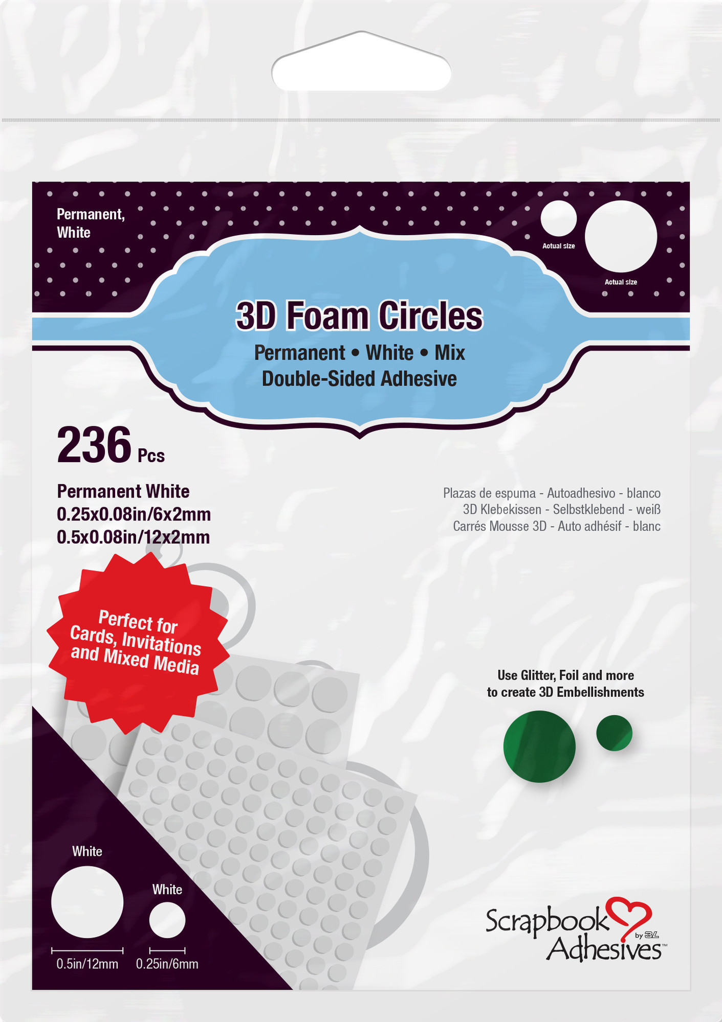 Scrapbook Adhesives 3D Foam Circles White Mix (236pcs)