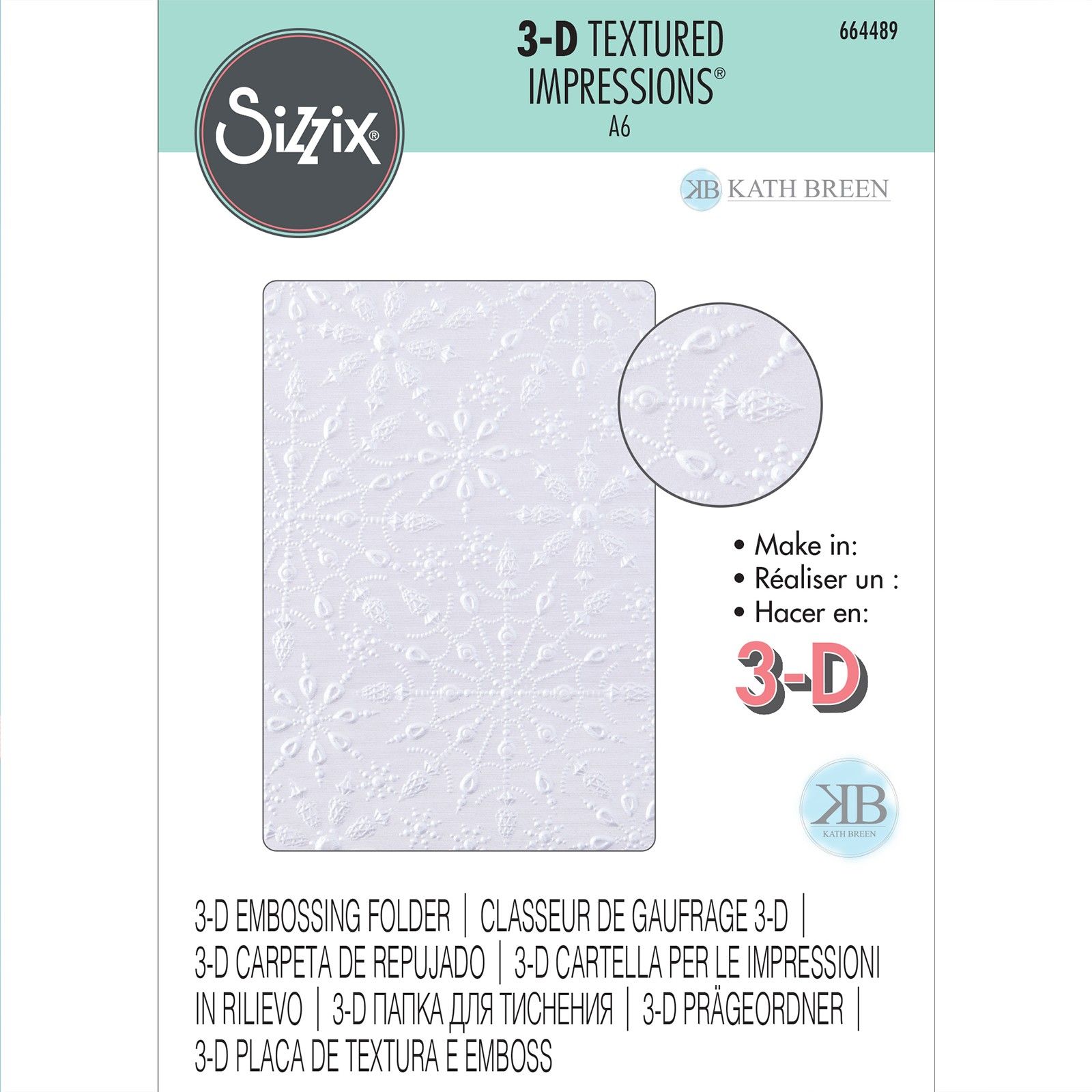 Sizzix 3-D Textured Impressions Embossing Folder By Kath Breen - Jeweled Snowflakes