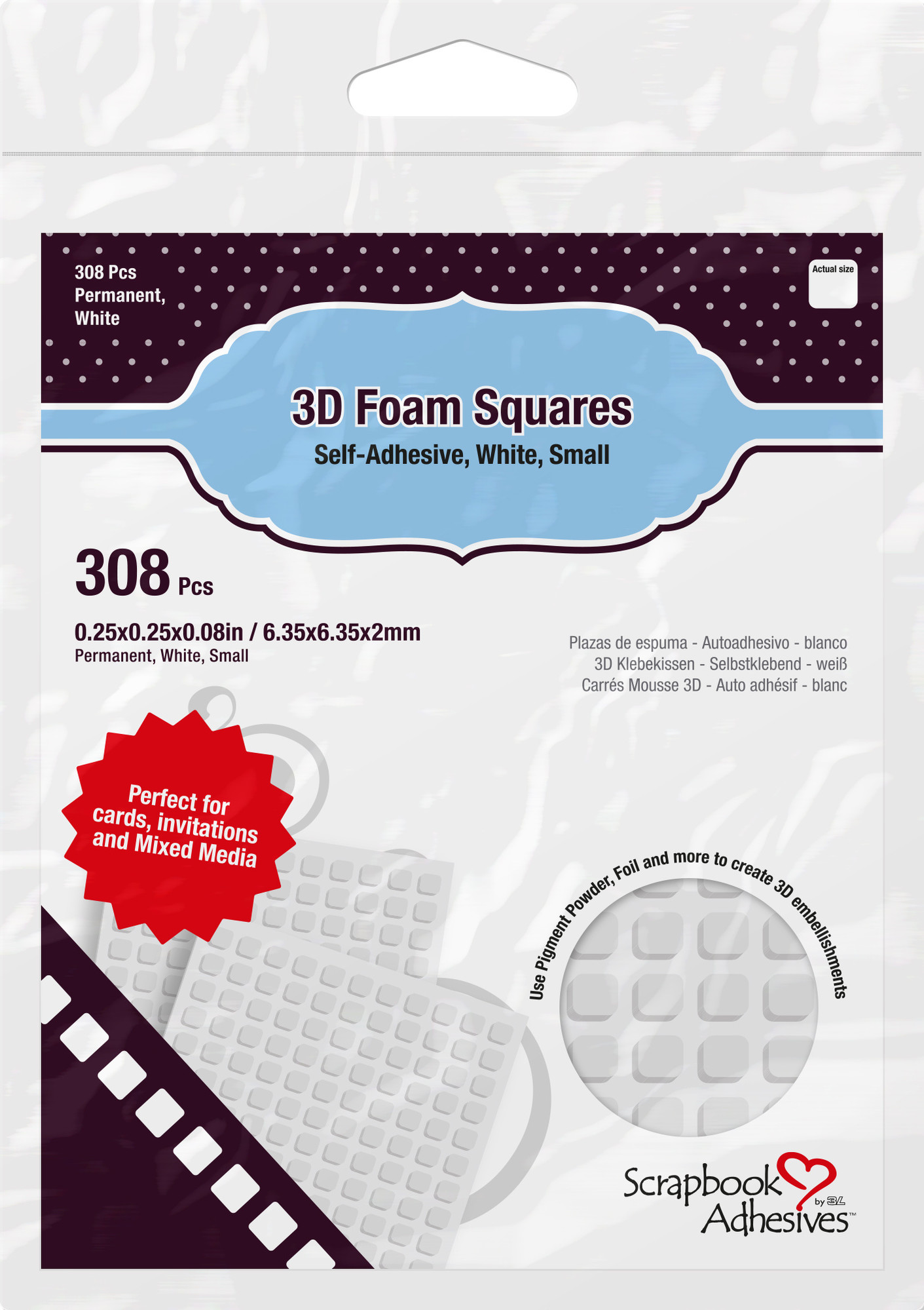 Scrapbook Adhesives 3D Foam Squares White Small (308pcs)