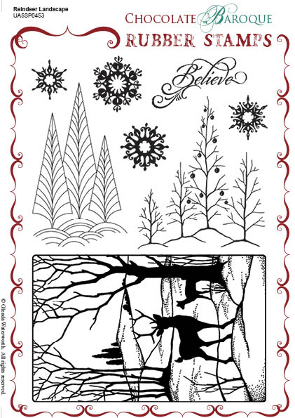 Chocolate Baroque Rubber Stamp Sheet A5 - Reindeer Landscape
