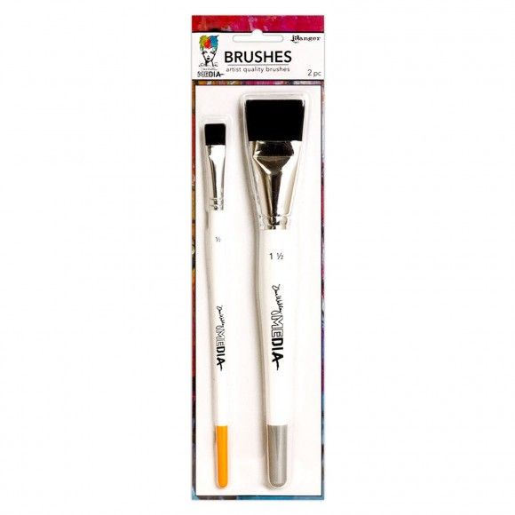 Dina Wakley MEdia Brushes 2/Pkg - Synthetic Bristle 1.5 & 0.5 Inch