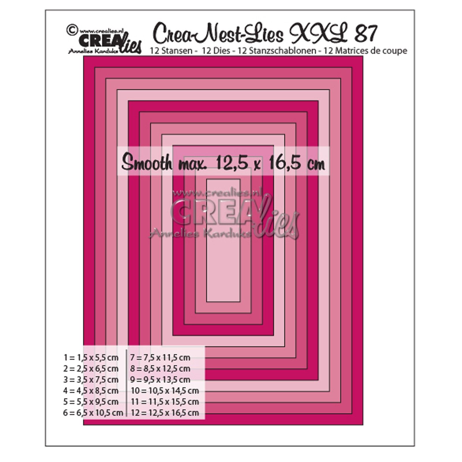 Crealies Crea-Nest-Lies Dies - XXL87 gladde rechthoeken halve cm 12,5x16,5 cm