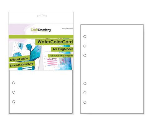 CraftEmotions WaterColor Card 350 gr 14,5x20,5cm 10/Pkg voor Ringband Planner 6 Ring A5 - Briljant wit