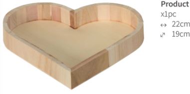 Wooden Heart Tray 22x19cm