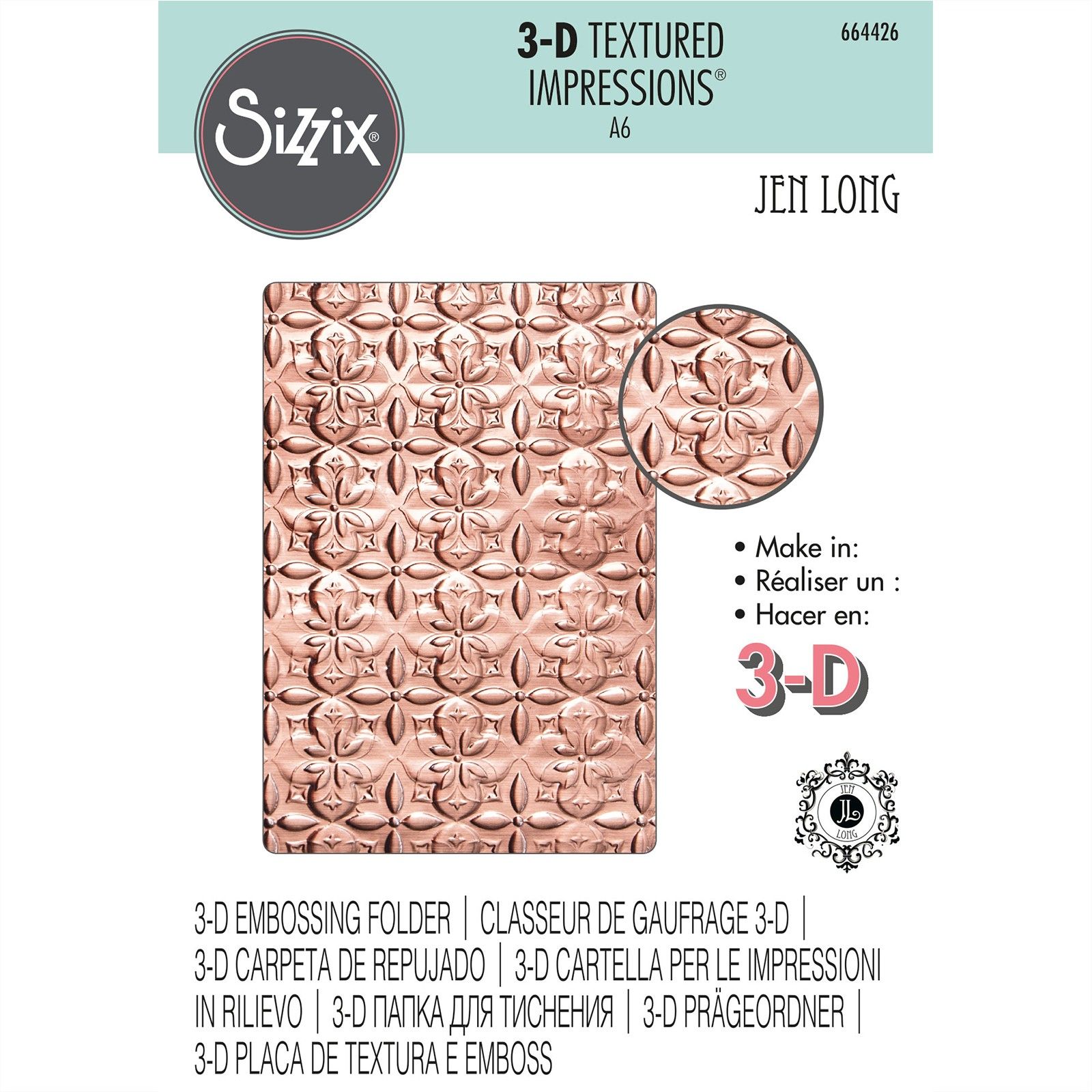 Sizzix 3D Textured Impressions Embossing Folder by Jen Long - Adorned Tile