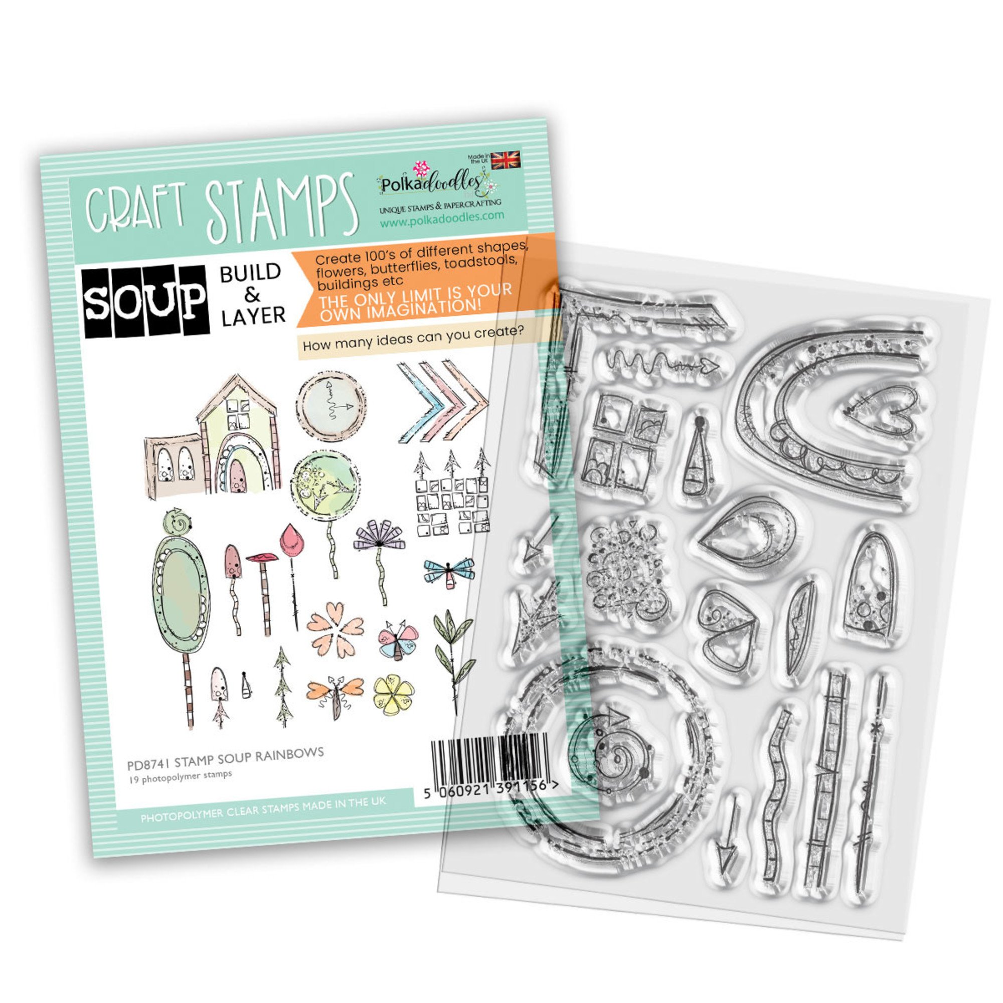 Polkadoodles Clear Stamps 19/Pkg - Stamp Soup Build & Layer Rainbows