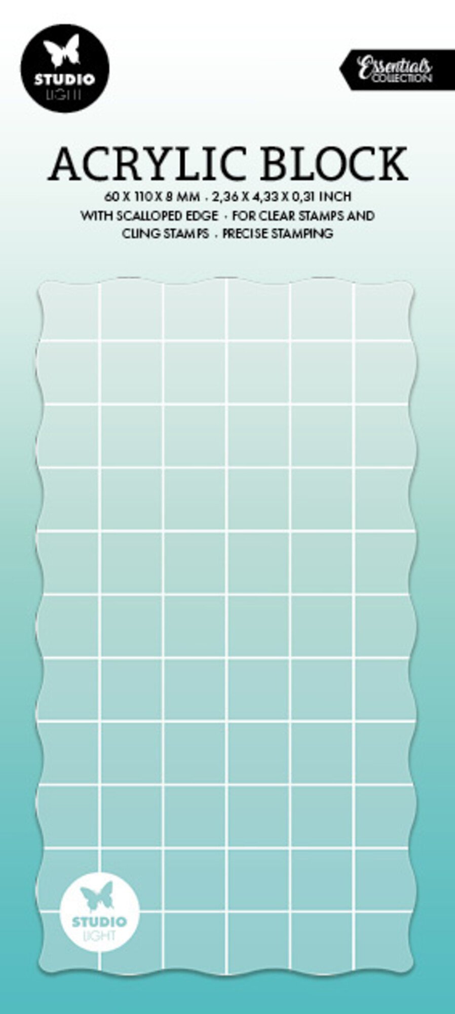 Studio Light Acrylic stamping block for clear and cling stamps with grid Essentials nr.08